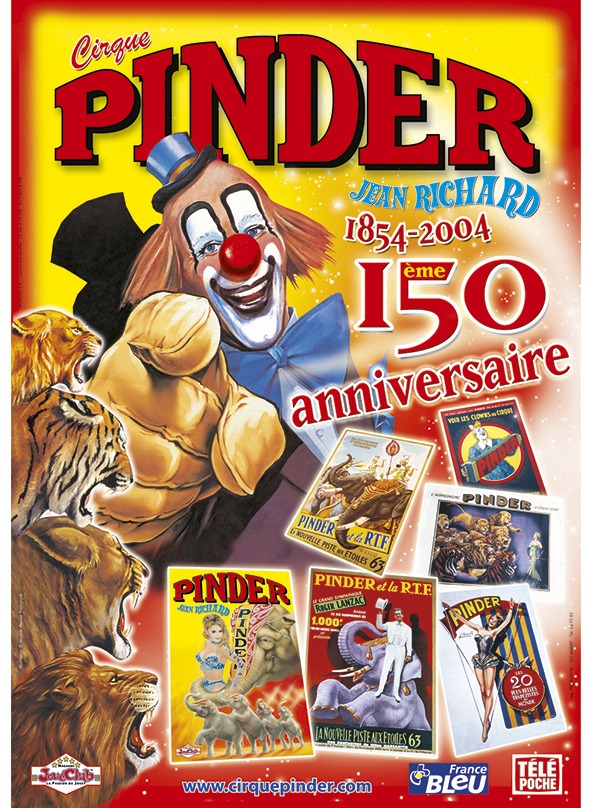 Affiche cirque pinder clown poing 150 ans