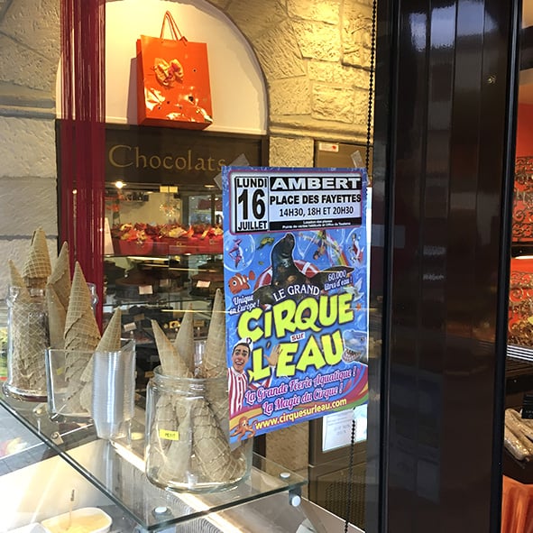 affichette magasin cirque sur l'eau