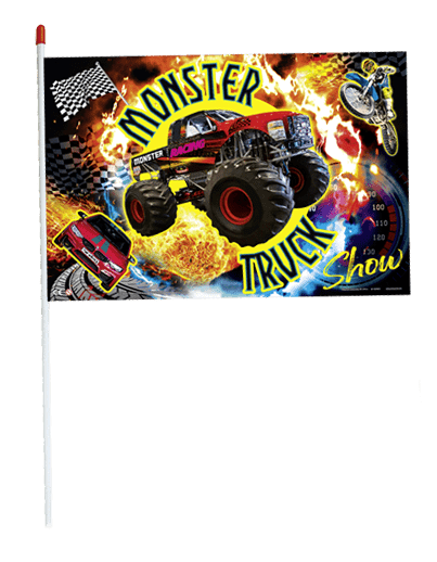 drapeaux pour les spectacles de casacdeurs avec des monster truck promocyrk