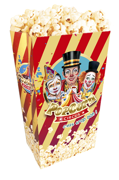 sachets papier avec des popcorn a linterieur pour spectacle de cirque
