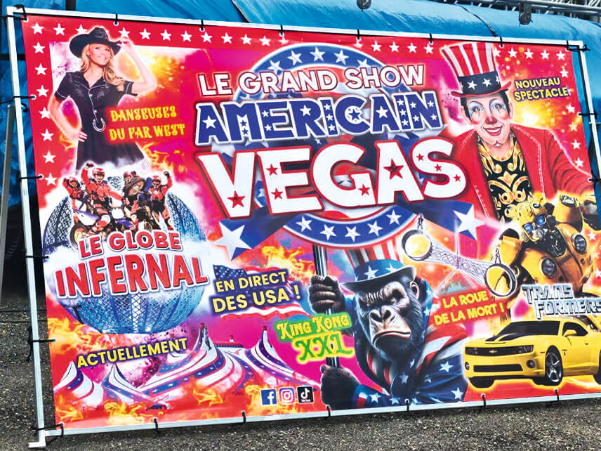 bache sur mesure ultra resistant pour affichage dans les villes cirque et cascadeurs